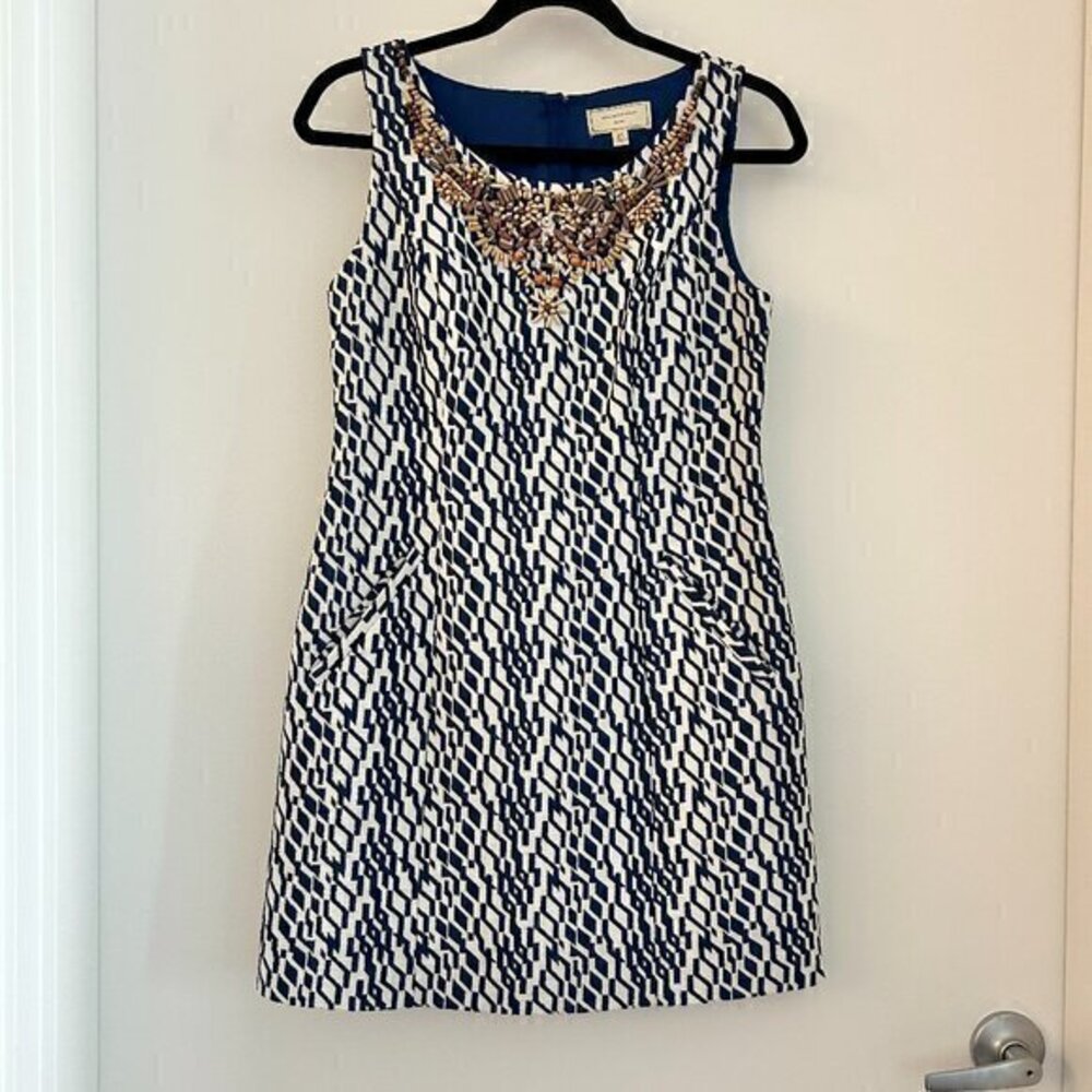 Anthropologie Moulinette Soeurs Mulberry Road Wooden Sheath Bead Dress Size 4P